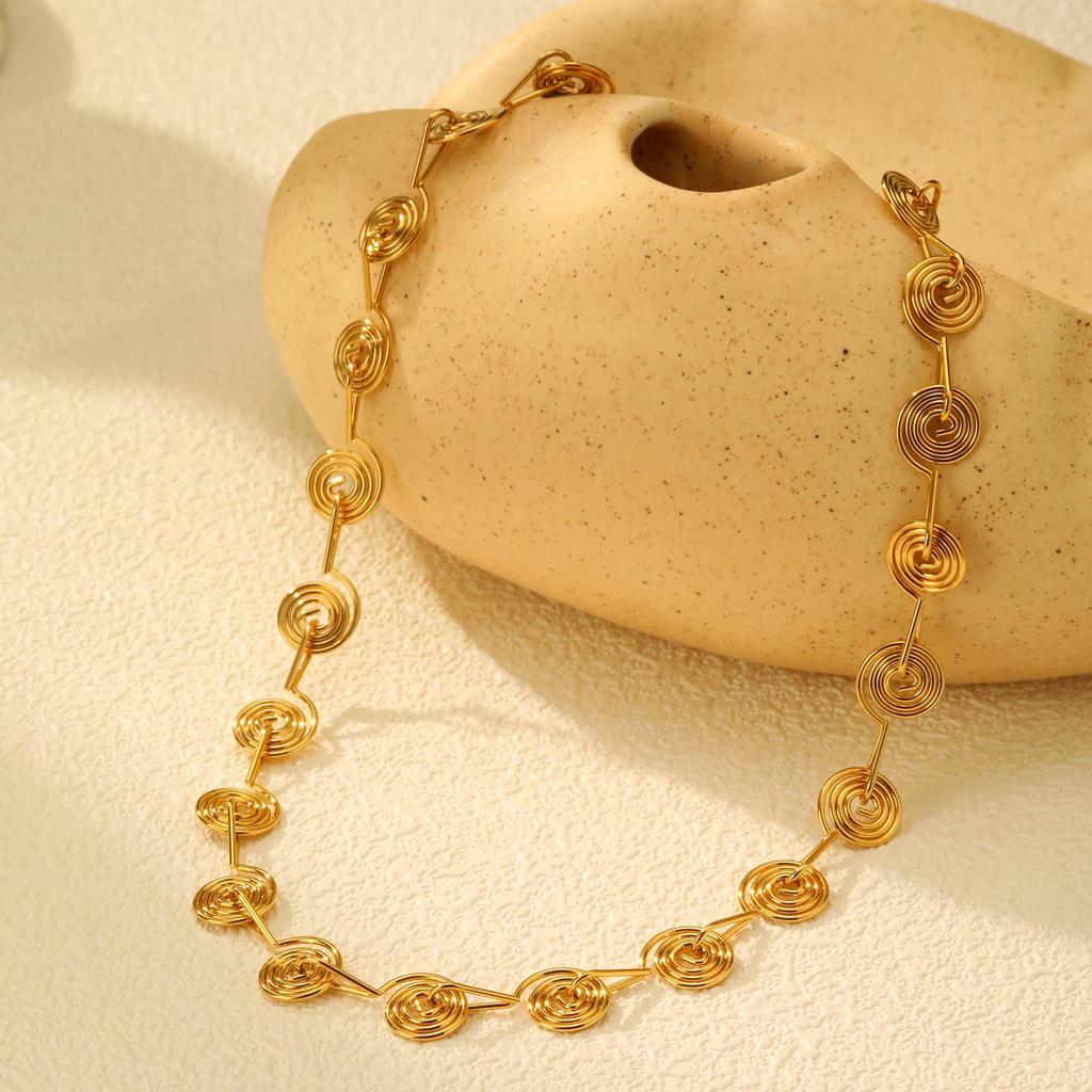 Unique Geometric Spiral Necklace for Women,Gold Color Stainless Steel Necklaces,Fashion Set Jewelry Gifts