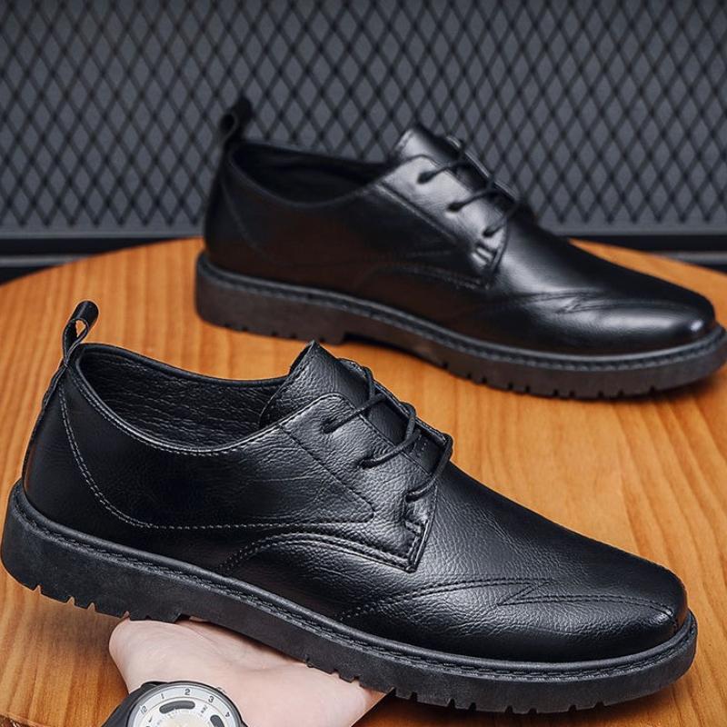 Round Toe Lace-up Low-top Men's Leather Shoes 2025 Trend Male Casual Shoe Classic Original New In Fashion Common Footwear Offer