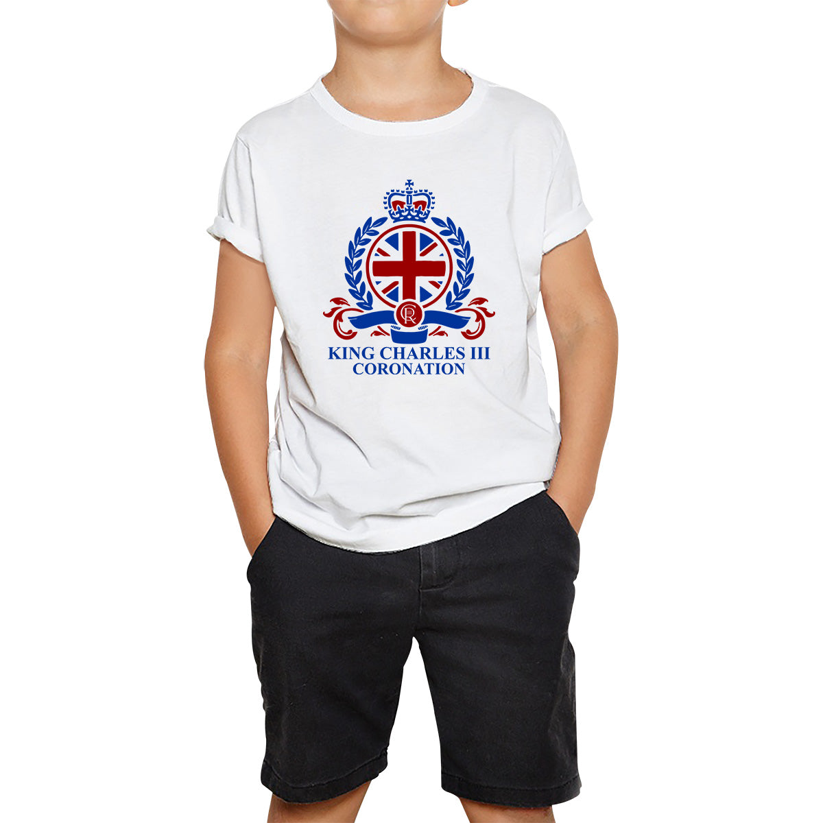 King Charles III Coronation 2023 CR III King Of England United Kingdom His Majesty Kids T Shirt 100