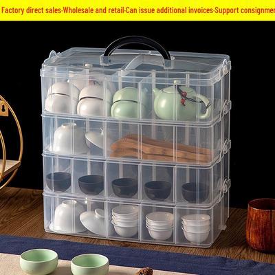 Stackable Multi-Layer Tea Set Storage Box with Handle - Dustproof and Portable for Cups and Coffee Table