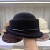Qianjin wind concave top shape wool top hat women's autumn and winter bow crimped basin hat temperament fashion hat fisherman hat