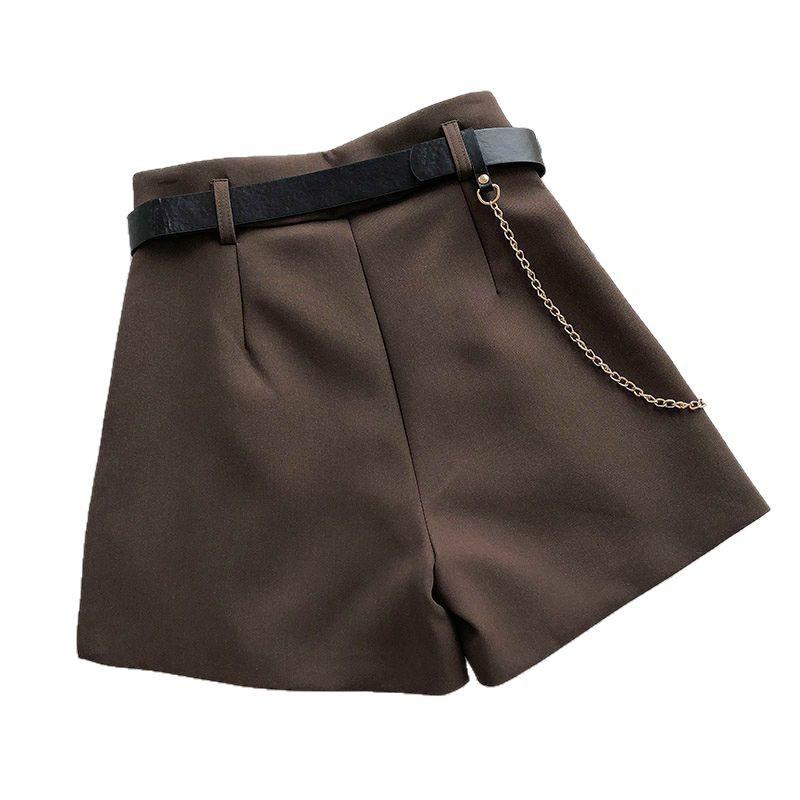 Damen High Waist Plissierte Anzugshorts Elegante Weitbeinige Shorts