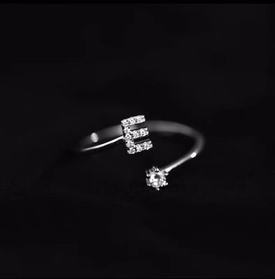 Fashion 925 Silver 26 Letter Ring Sparkling Diamond Zircon Open Ring Index Finger Your Ring Birthday Party Jewelry