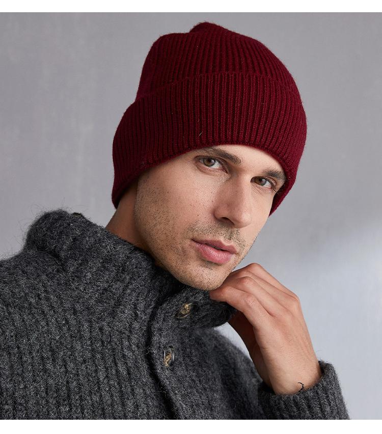 Hengyuanxiang 100% pure wool hat men's autumn and winter knitted hat soft and delicate skin friendly warm hat