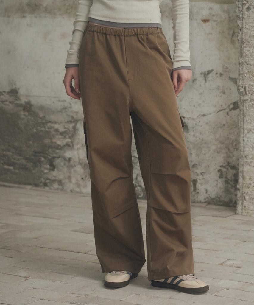 Ledeoli Parachute Wide Cargo Pants [Cotton Brown]