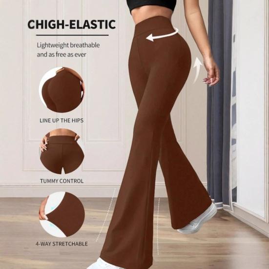 Women Pants High Waist Slim Fit Loose Leg Trousers Pure Color Yoga Running Walking Volleyball Flared Pants Everyday Wear