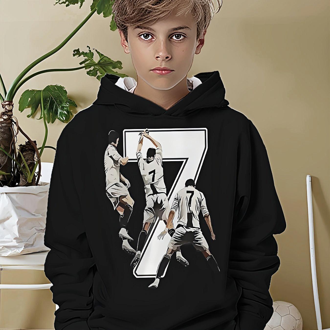 

3D printed long sleeved hooded sweatshirt with No.7 back pattern in boys sports, boys sportswear 13-14Y