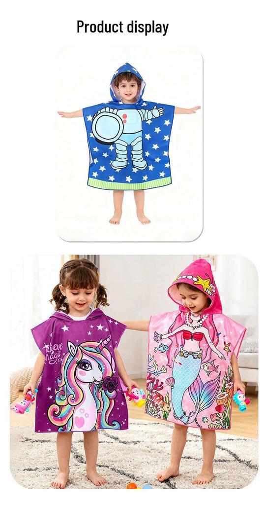 Children's Hooded Bathrobe Towel - Quick-Drying, Absorbent, for Beach, Bath, and Swimming