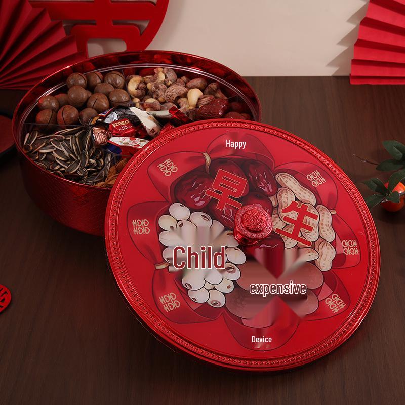 Rotating Nut and Candy Box with Lid – Multi-Compartment Fruit Tray for Weddings and Festivals