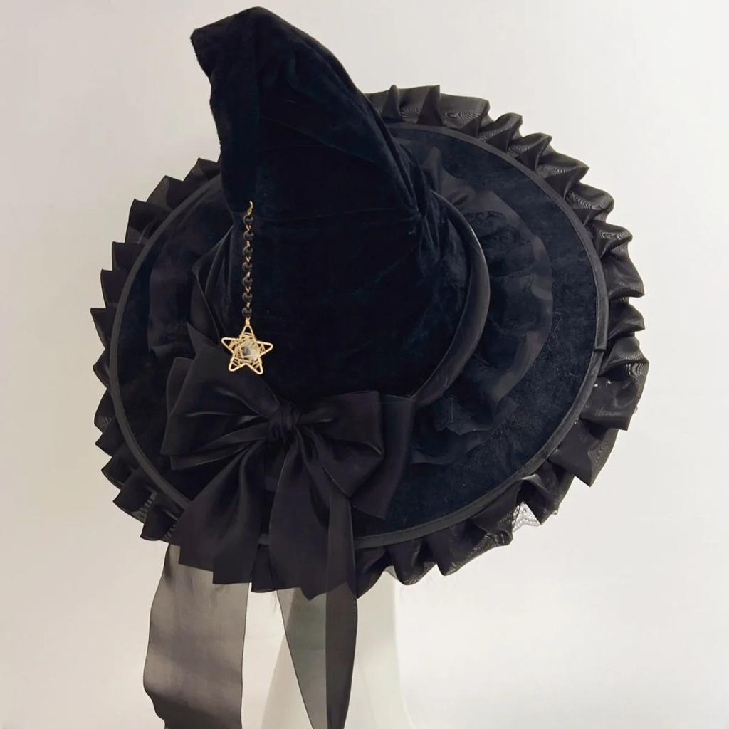 Elegant Witch Hat With Bowknot - Spooky Halloween Costume Accessory For Women, Ruched Adjustable Wizard Hat Party Supplies