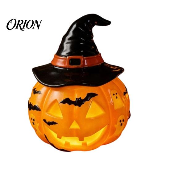 Decorative Resin Lamp Halloween Vintage Table Lamp, Retro Pumpkin Skeleton Black Cat Warm Yellow Atmosphere Light Night Light, Gothic Bedside