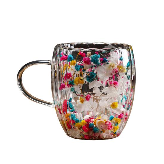

Кружка из двухслойного стекла с сухоцветами 250/350 мл, термостойкая, с ручкой, кофейная чашка для горячих напитков, уникальная художественная стеклянная посуда 250ml