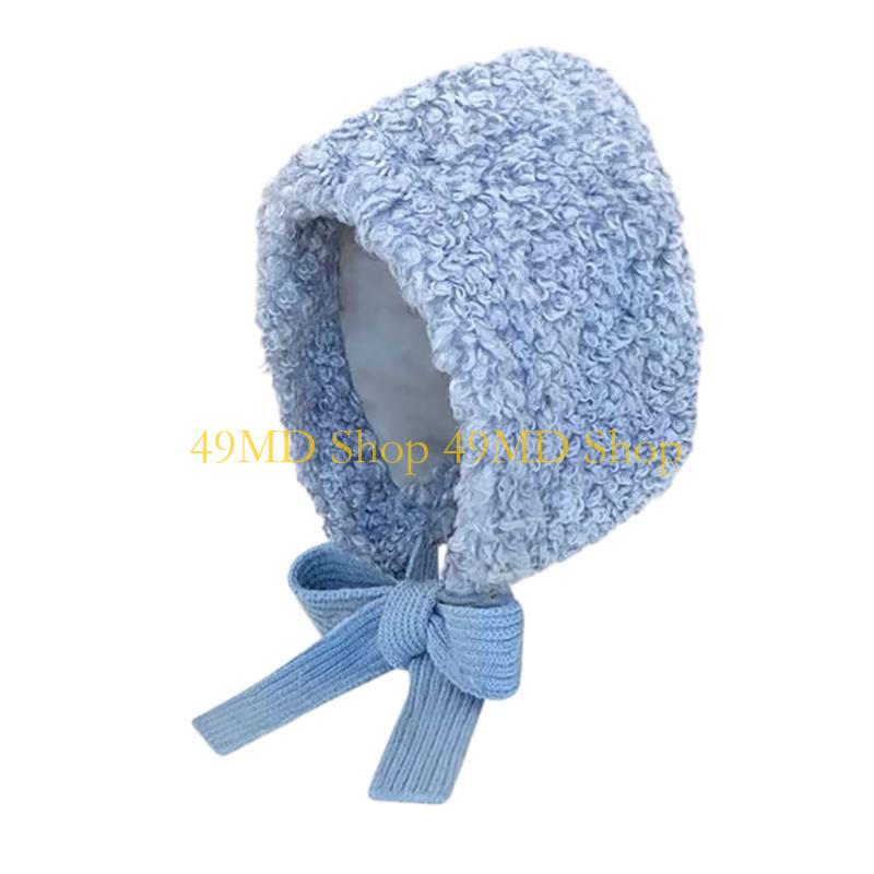 49MD Plush Balaclava Hat for Female InsStyle Girl Winter Warm Beanie Hat Adjustable Strap Women Ear Flap Hat Coldproof Bonnet