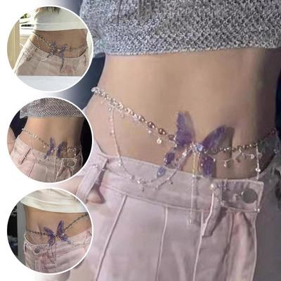 Pink Butterfly Waist Chain Super Fairy Butterfly Lace Waist Chain Sweet Butterfly Cool And Tass U0E0