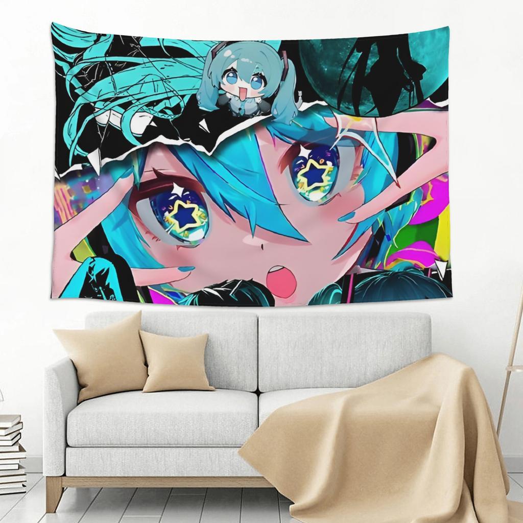 Cutecore Hatsune Miku Cartoon Singer Tapestry Bedroom Decoration Wall Hanging Blanket Tapestry Cool Stuff For Room