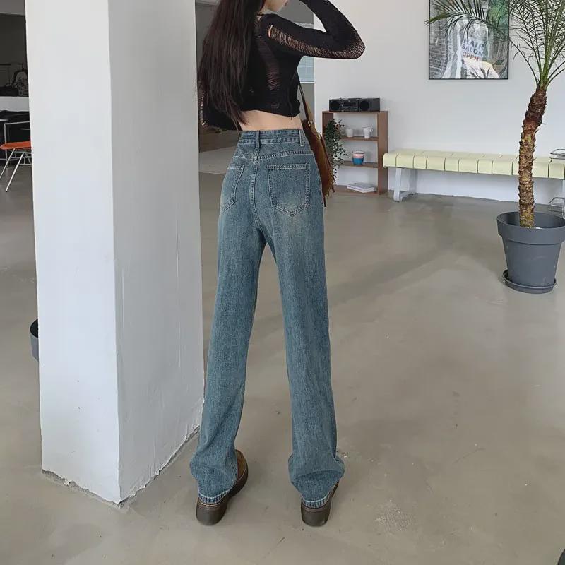 Women's Black High-Waist Wide-Leg Jeans - Floor-Length, Plush Lining, Warm, Loose Fit