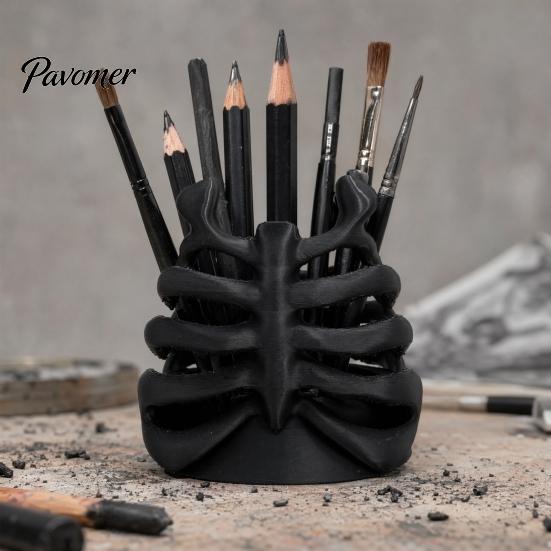 Unique Pen Container Skeleton Ribcage Bone Holder, 3D Printed Pencil Cup, Dust-resistant Holder Gothic Desk Organizer for Pens Pencils Makeup Brushes