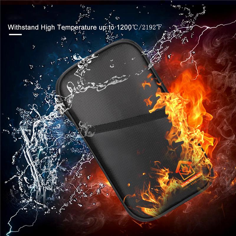 Black Fireproof Passport and ID Storage Bag Waterproof Travel Business Card and Bank Card Anti-demagnetization Clutch Bag