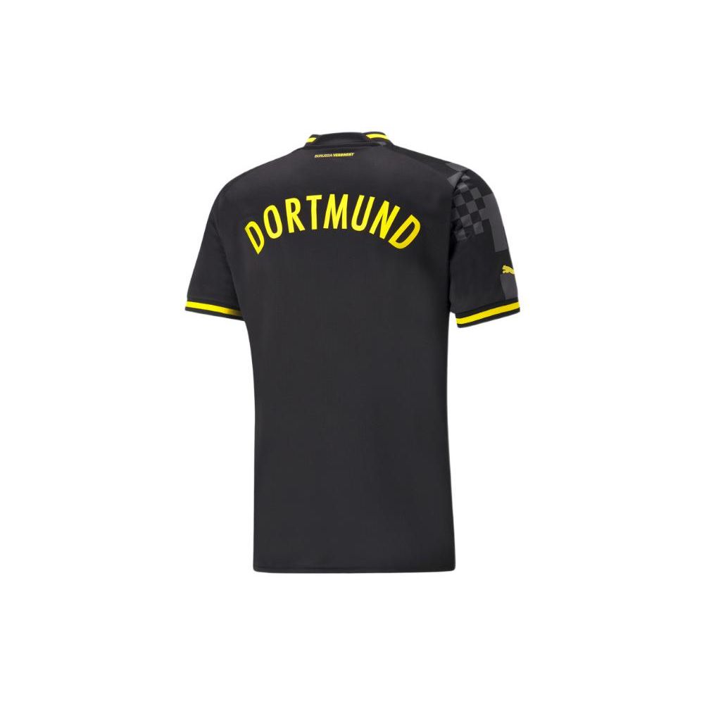 Puma Logo Print V-Neck Short Sleeve Football Shirt, Dortmund Away Fan Edition Men Tops Black 765884-02