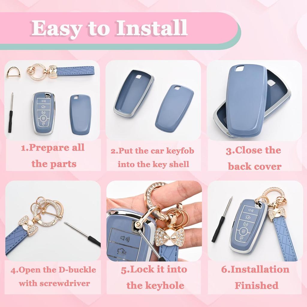 For Ford Key Fob Cover With Keychain, Soft TPU Key Case Shell For F150 F250 F350 Mustang Bronco Explorer Escape Edge Expedition Maverick Ranger