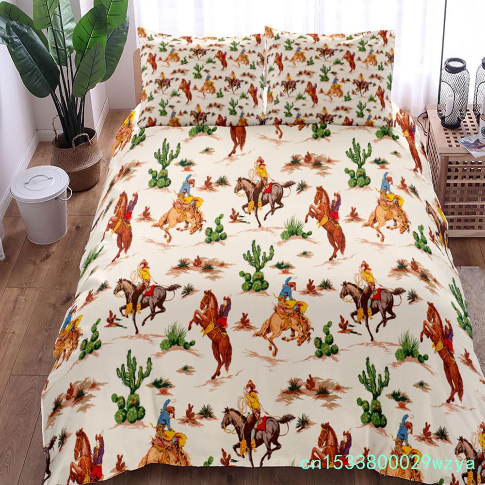 Retro Cowboys Camou Duvet Cover Set King Queen Double Full Twin Single Bed Linen Set