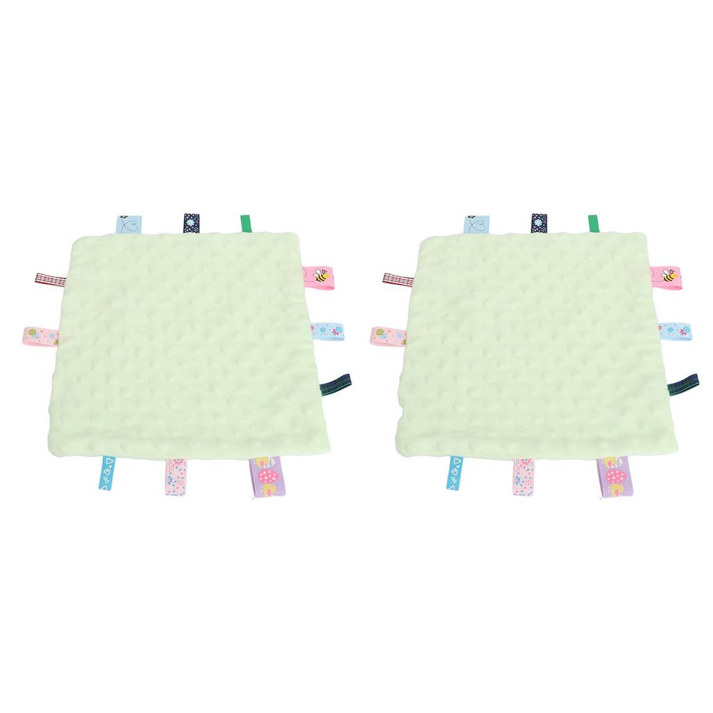 2 Stück Babyetiketten Sicherheitsdecke Reine Baumwolle 3D Partikel Sensorische Entwicklung Baby Komfortdecke mit bunten Etiketten