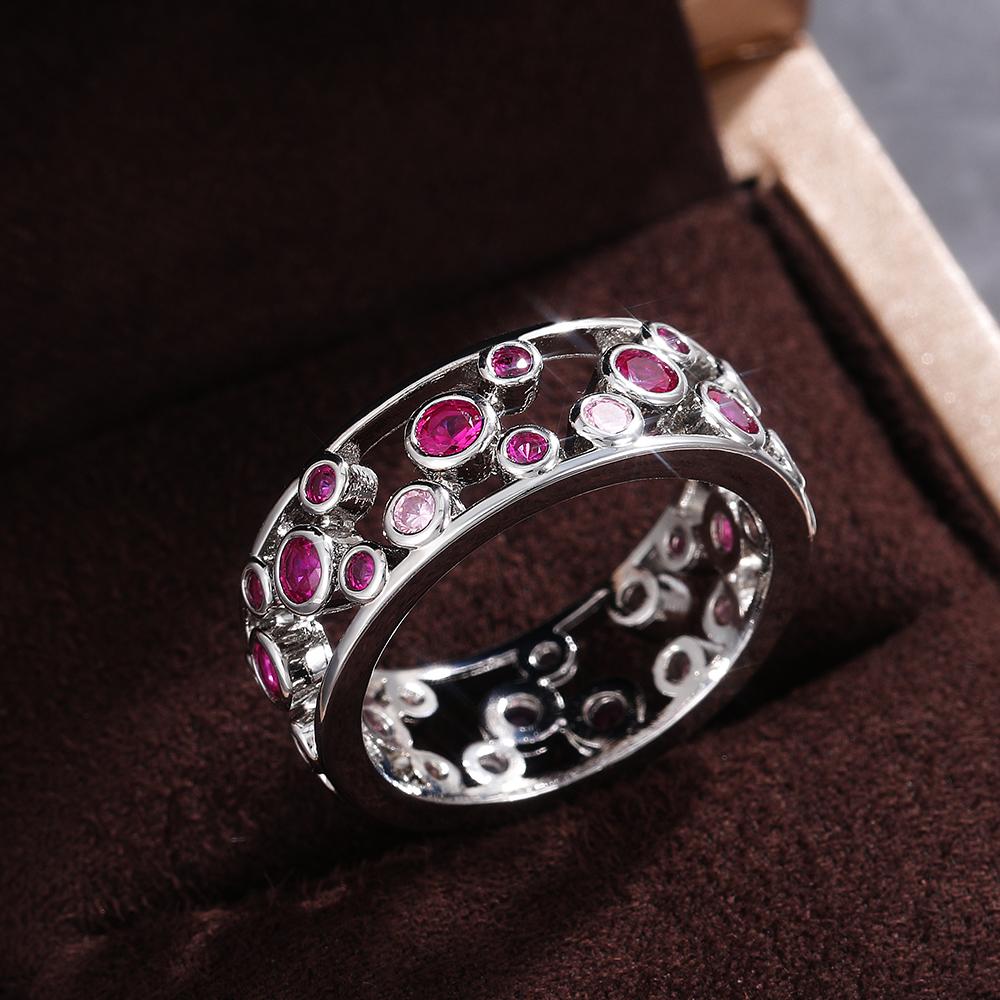 Huitan Hollow Out Big Small Blue White Stone Alternate New Design Women Finger Ring Dance Party Versatile Fashion Jewelry