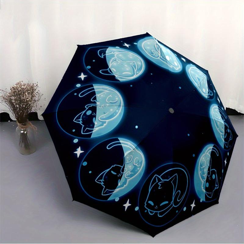1pc Moon Phase Cat Automatic Open/close Folding Umbrella, Compact Portable Travel Umbrella, Perfect Birthday/Christmas, Cute Umbrella, Durab