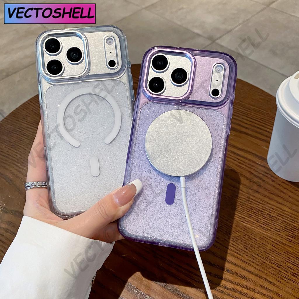 Transparent Glitter Symmetry for Magsafe Magnetic Case for IPhone 17E Air 16 15 14 Plus 13 Pro Max Anti-drop Armor Cover