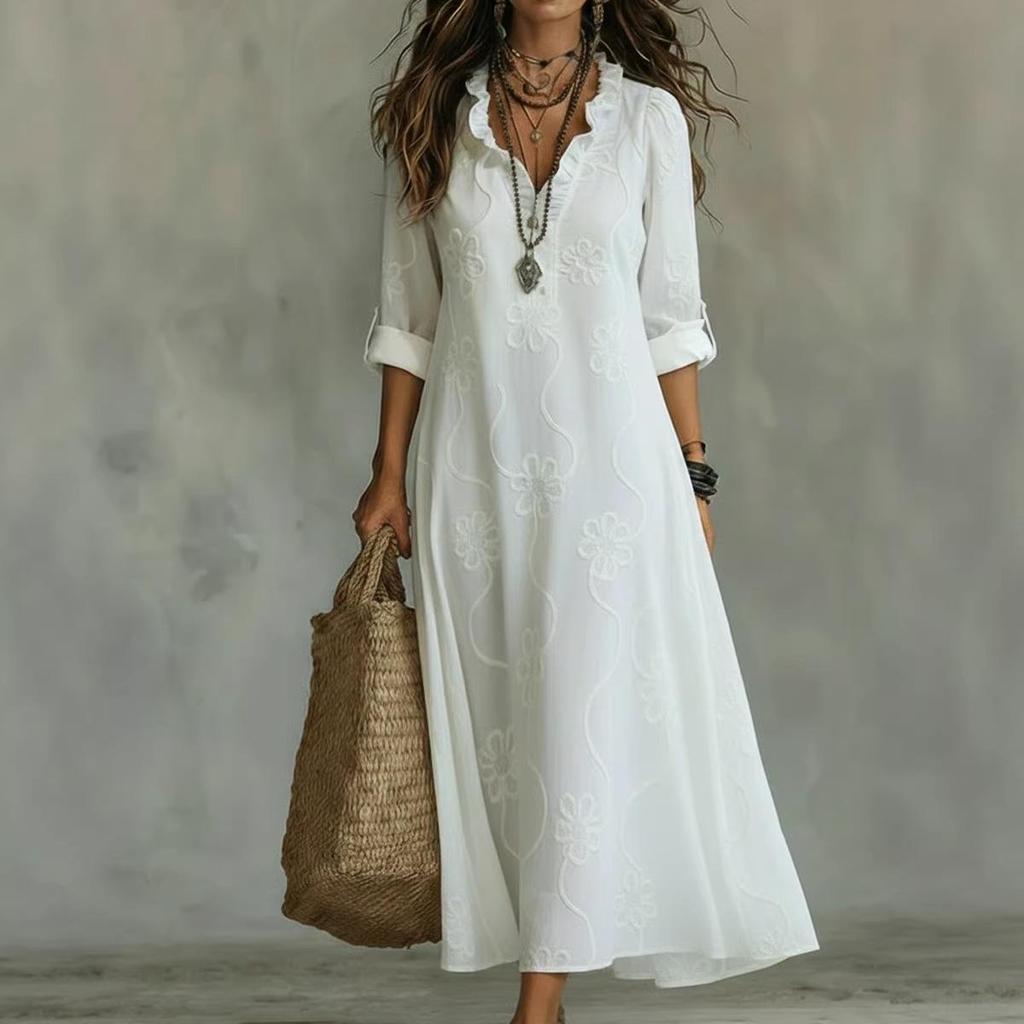 2026 Spring/Summer Fashion Lace Embroidery Cotton Linen Long Dress