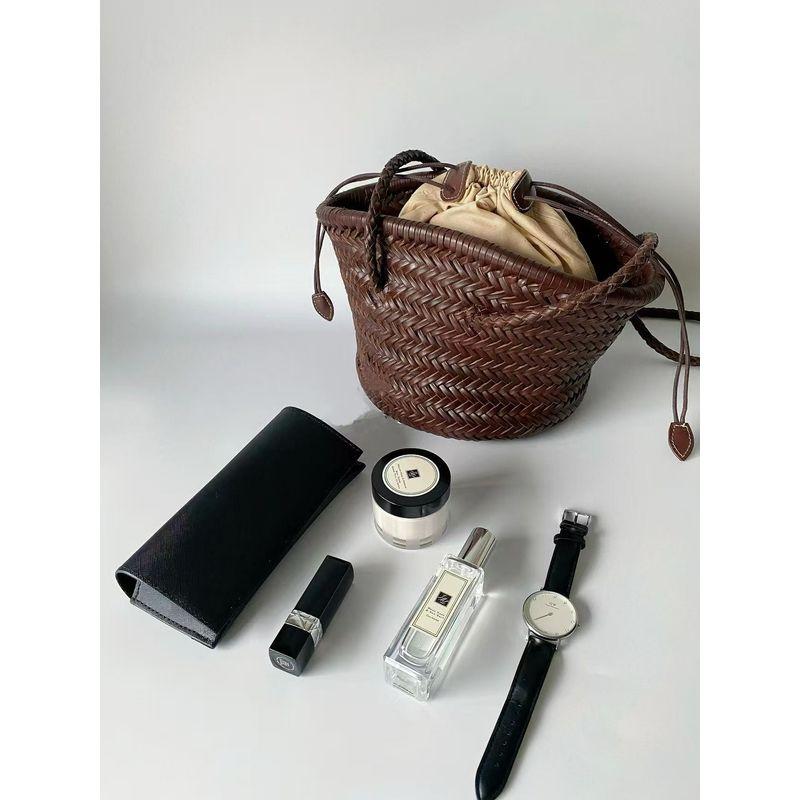 

Rose Live2025 New Retro French style One-Shoulder Underarm Hand-Woven Seaside Vegetable Basket Bucket Bag Brown upgrade