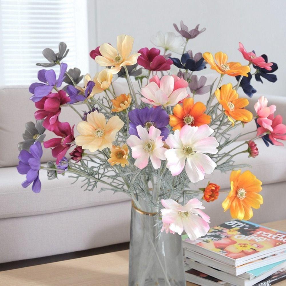 Samtmaterial Künstliche Seidenblume 60CM Länge Gerbera-Stil Kunstseidenblume Beflockung Cosmos Künstliche Blume