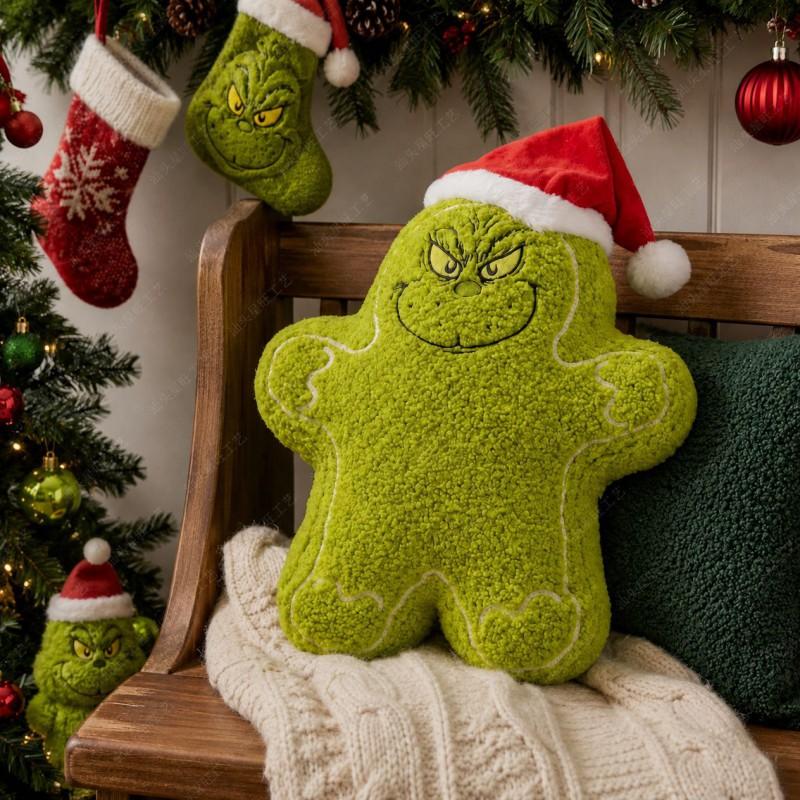 Christmas Green Monster Plush Pillow Festive Home Decor Sofa Bedroom