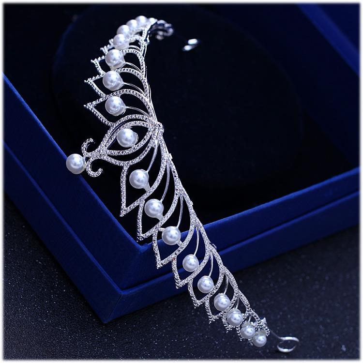 Gorgeous Silver Plated Crystal Pearls Bridal Tiaras Crown Rose Gold Alloy Rhinestone Diadem Headband Wedding Hair Accessories