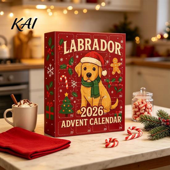 Weihnachten Hund Thema Dekorationen 2026 Labrador Adventskalender, 24 Tage 2D Flache Acryl-Ornamente Festliche Wohnkultur Zubehör Countdown Sammlerstück