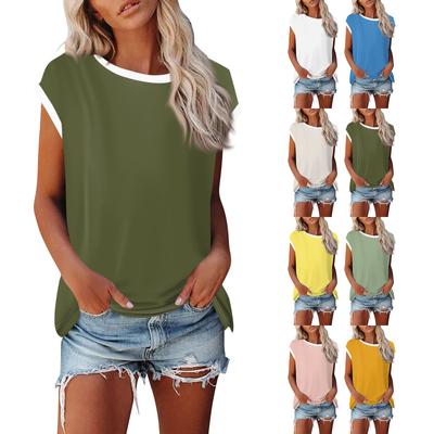 Chemise ample à col rond pour femmes, couleur unie, à manches courtes, haut quotidien à manches courtes