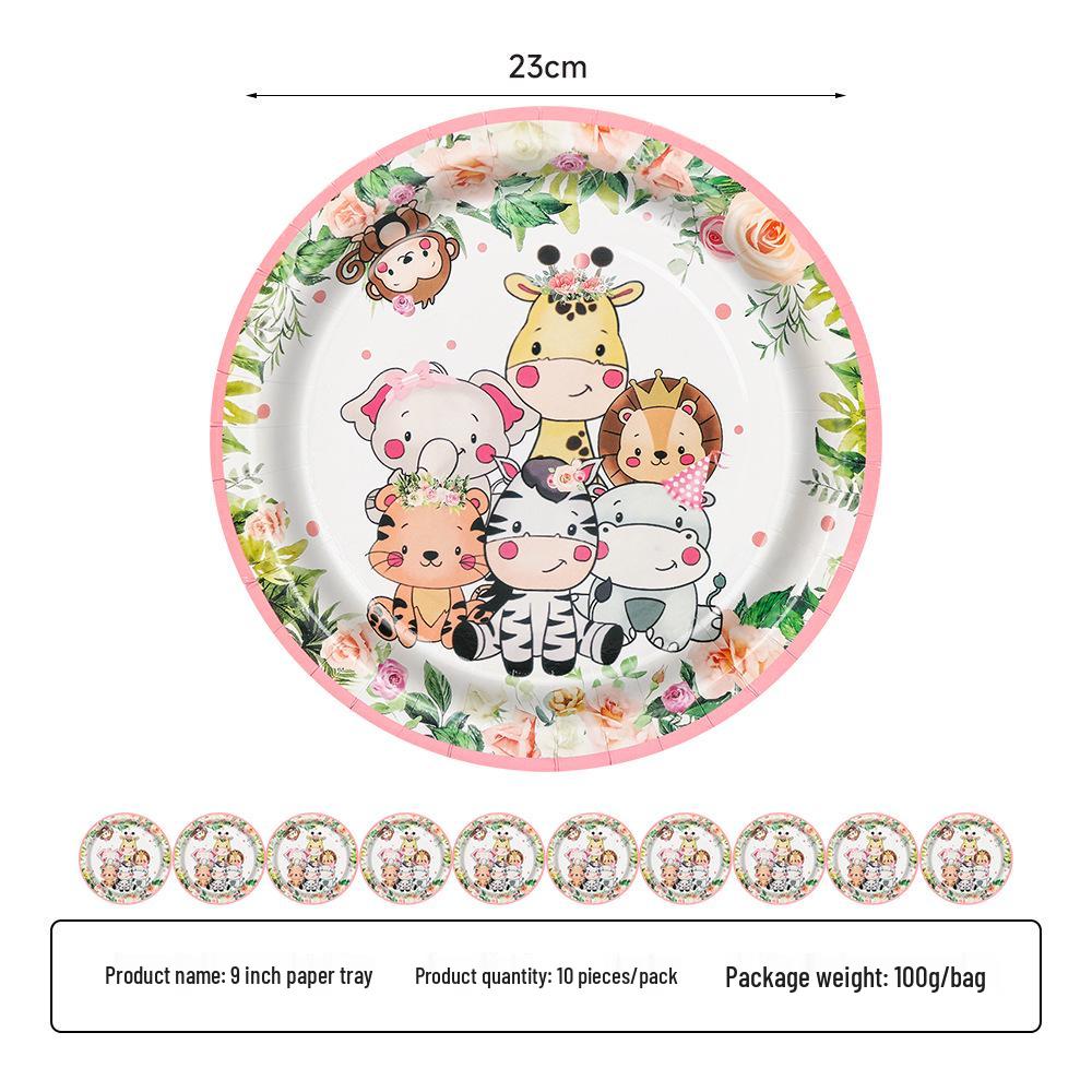 2025 Pink Jungle Animal Party Paper Tableware Set: Plates, Cups, Napkins, Tablecloth