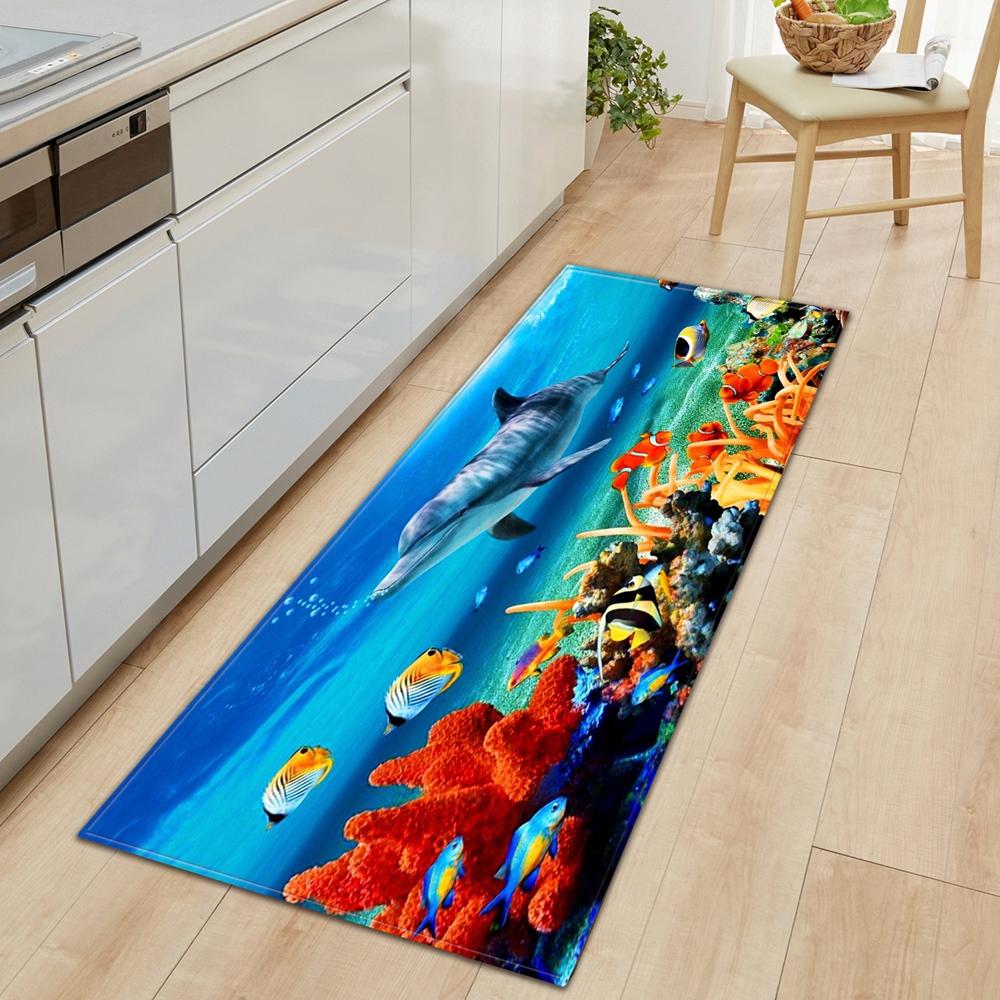 Underwater World Kitchen Mat Entrance Doormat 3D Pattern Bedroom Home Floor Decoration Living Room Carpet Bathroom Anti-slip Rug