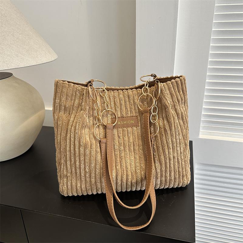 Bolso Tote de Pana para Mujer de Gran Capacidad Estilo Casual Simple Elegante para Desplazamiento Bolso de Hombro con Cierre de Cremallera