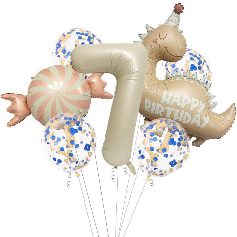Retro Matte Little Dinosaur Candy Aluminum Film Balloon Set Sequined Birthday Party Atmosphere Arrangement