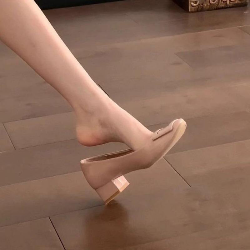 fashion Square Toe Belt Buckle High Heels Solid Color Slip-ons Fashionable Elegant Sexy Simple Women's Shoes Latest 4cm