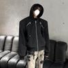 Niche metal zipper deconstruction hooded sweater men's autumn and winter American ruffian handsome high-end shoulder padded jacket jacket tide