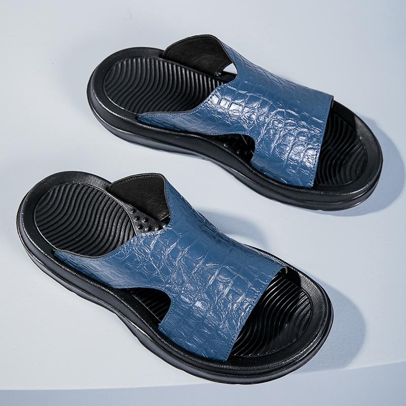 Fashion Hot Sale Outdoor Slippers Men's Casual Leather Slides Handmade Male Half Drag Quick Dry Wading Aqua Shoes Simple Beach Sneakers