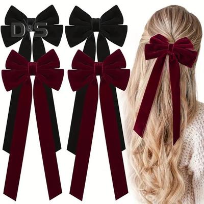4Pcs Christmas Velvet Bow Ribbon Gifts Garlands Windows Doors Walls Stairs Bow Embellishments Handmade Decoration