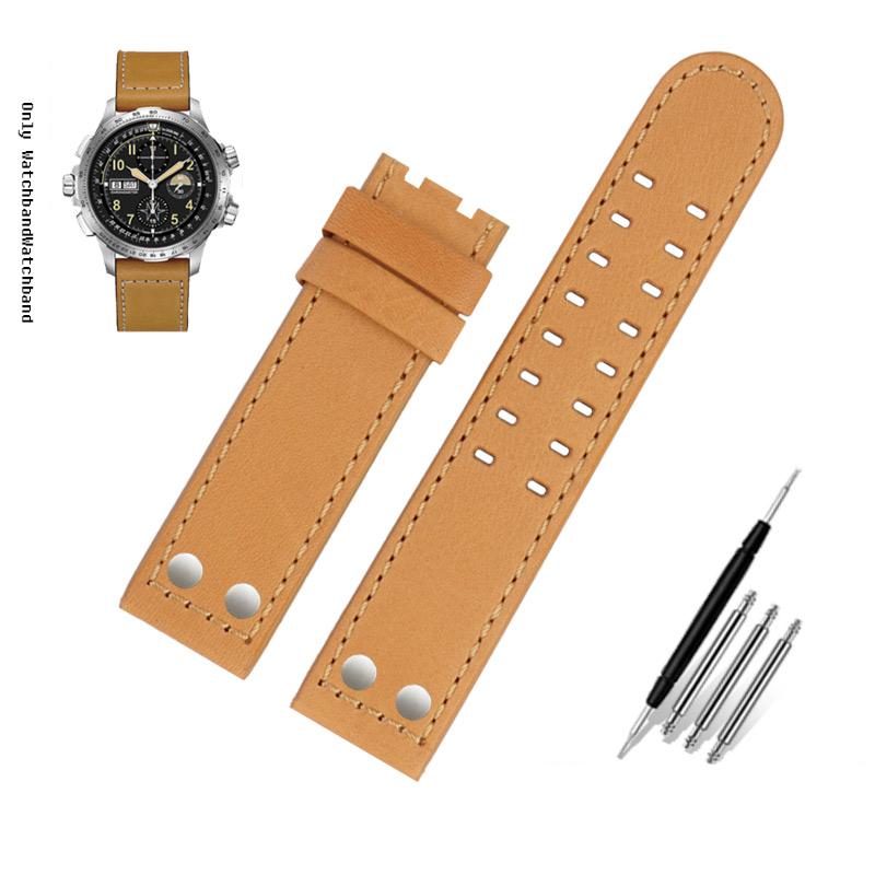 Για Λουράκι Ρολογιού Hamilton Khaki Aviation H77616533 H760250 Field Ανδρικό Γνήσιο Δέρμα Rivet Λουράκι Ρολογιού 20mm 22mm Καφέ Βραχιόλι