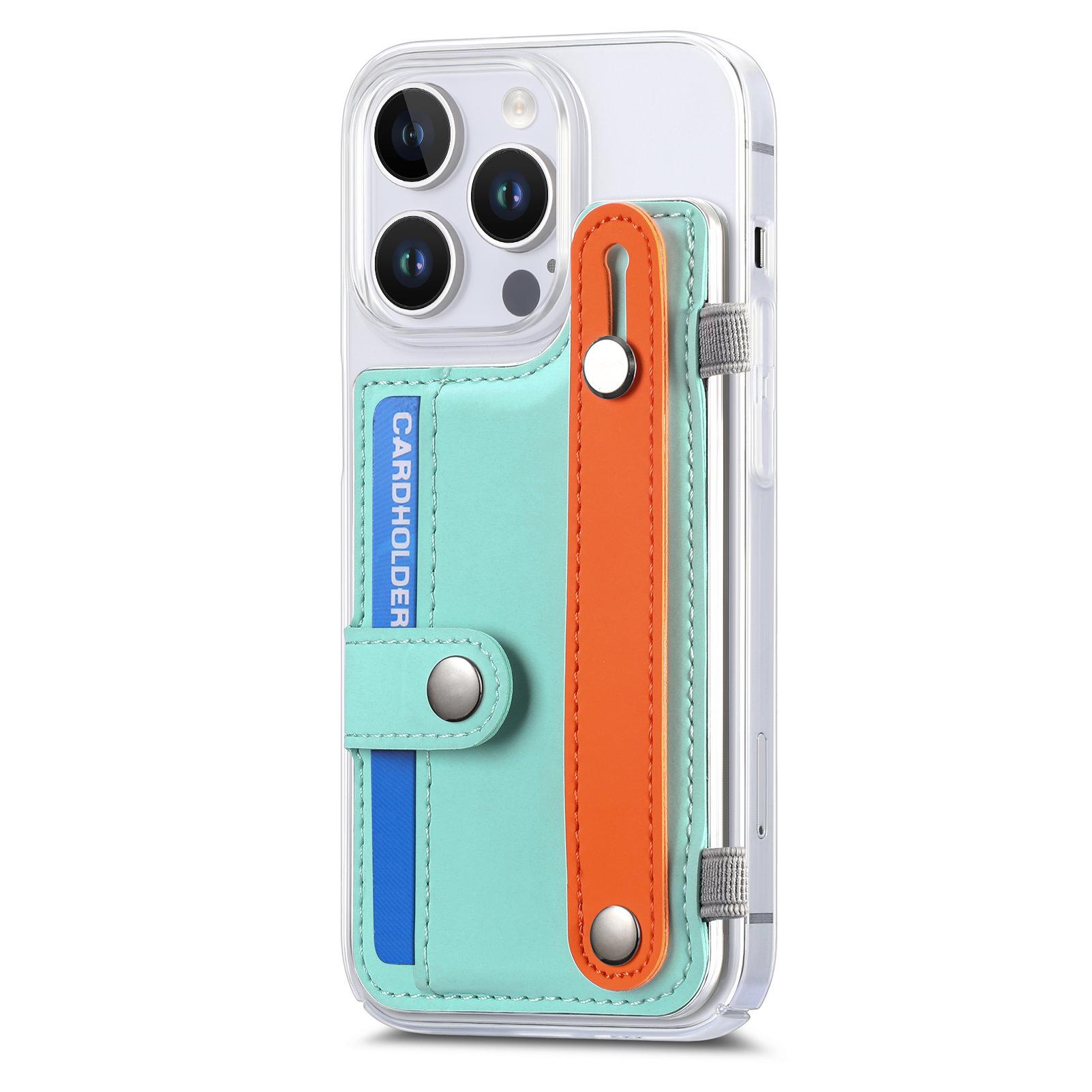 

CY1 For iPhone 16 Pro Case Card Slot Wristband Kickstand Leather+PC Phone Cover Mint Green