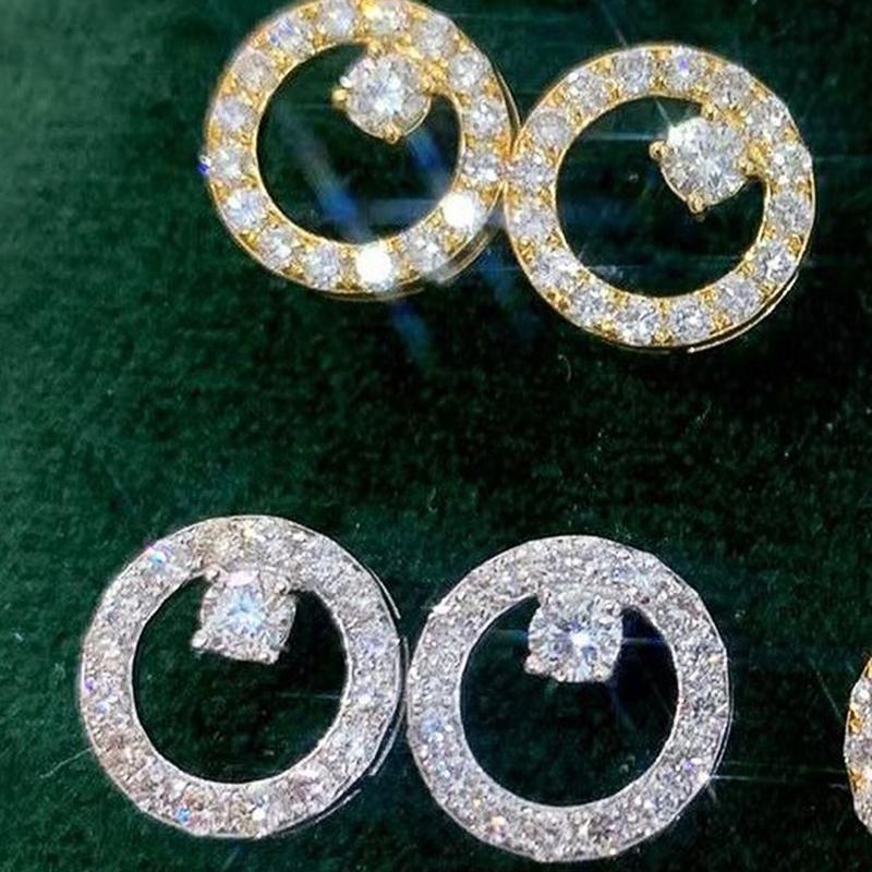 Huitan Dazzling Circle Stud Earrings with CZ Stone Simple Stylish Accessories for Women Daily Wear Fashion Versatile Ear Jewelry