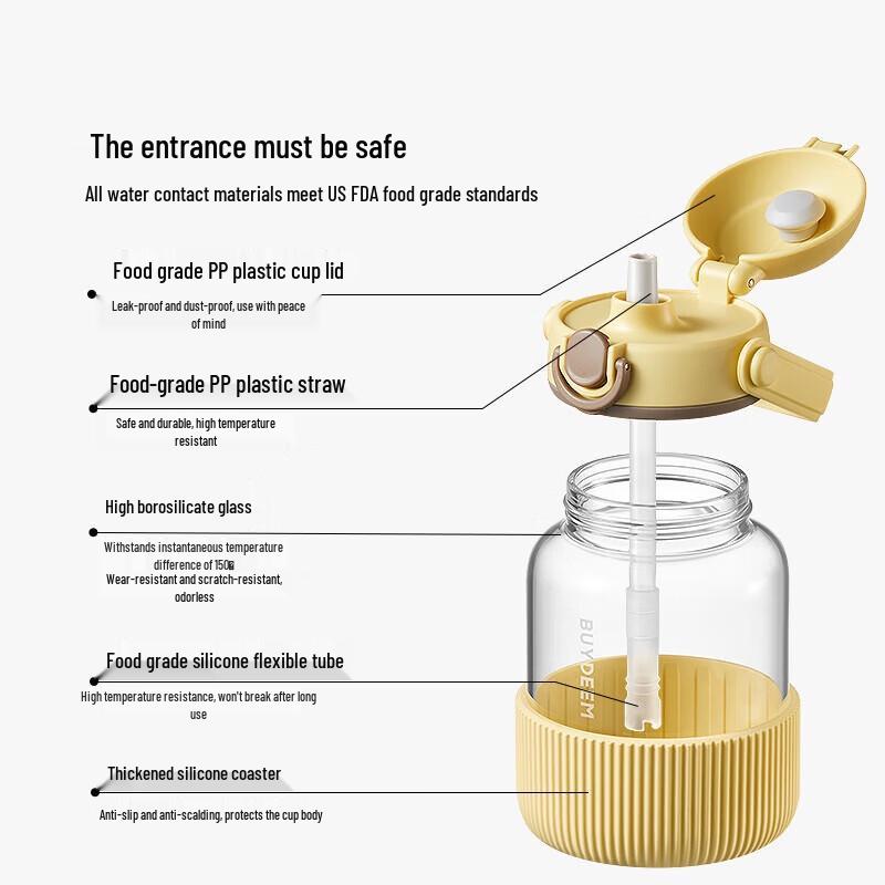 Buydeem Detachable Hot/Cold Glass Straw Tumbler