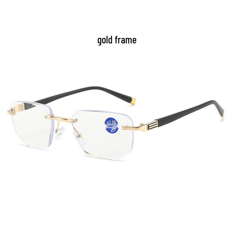 Rimless Photochromic Anti-Blue Light Reading Glasses for Middle-Aged & Elderly - Anti-Fatigue, Eye Protection Presbyopic Glasses