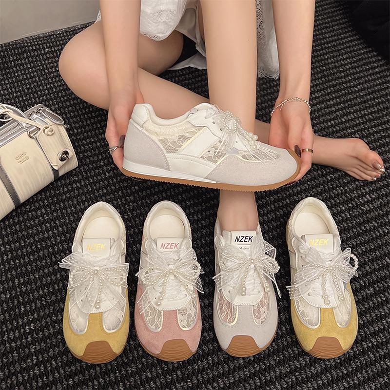 Fashion Shoes Woman 2025 Slip On Sneakers Tennis Female Ballet Flats New Sports Breathable Summer Ballerinas Small Casual Golden Lace